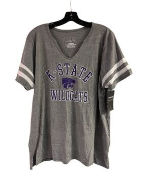 NWT Captivating Kansas State Wildcats Gray V-Neck T-Shirt Size 2XL